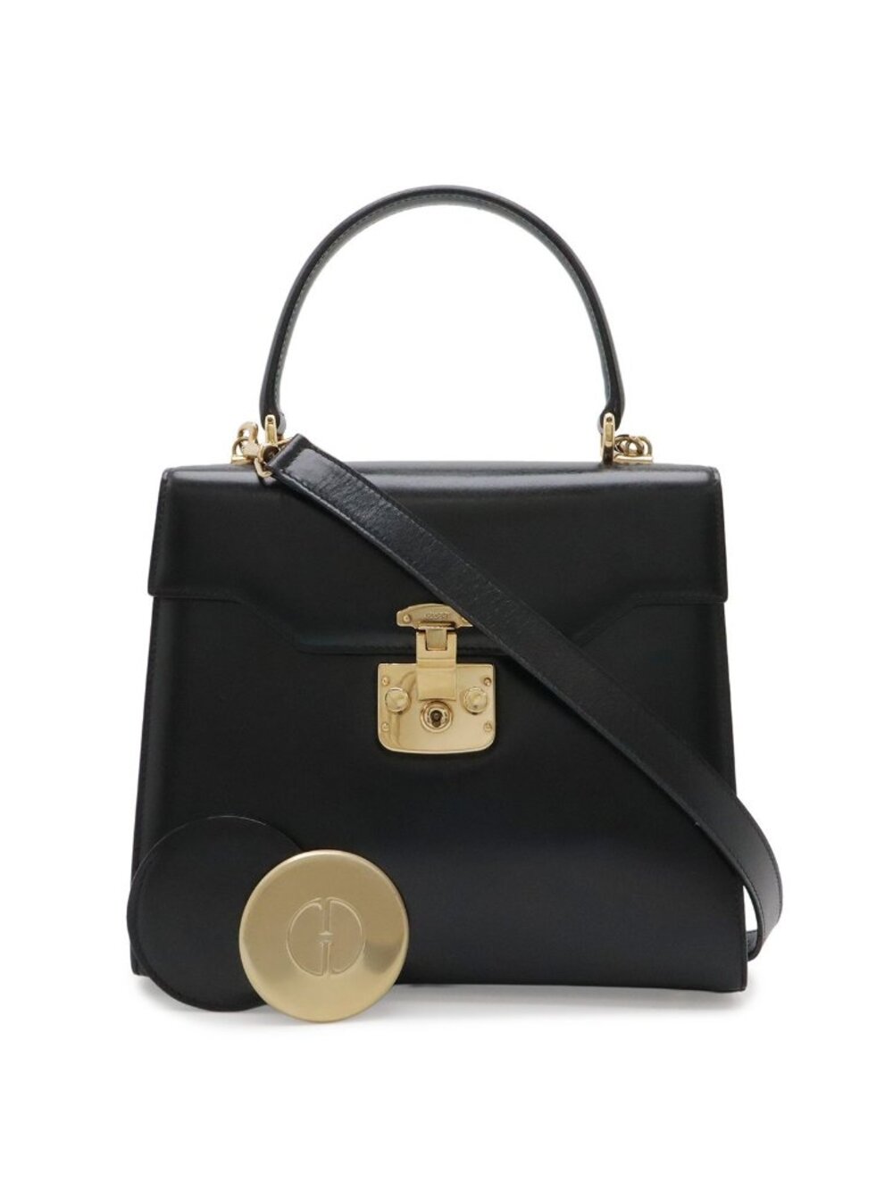Gucci Ladylock Flap 2-Way Shoulder Bag Crossbody Leather Black Gold
